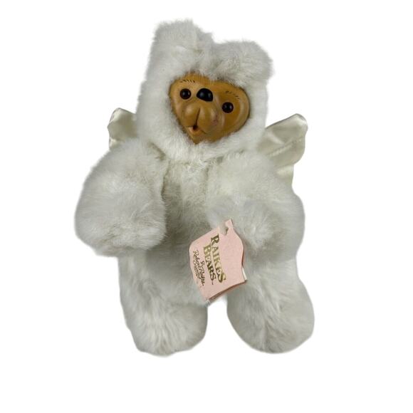 Robert Raikes Cupid Angel Wings White 11" Bear Cub w Wooden Face & Feet Jointed - Picture 10 of 12